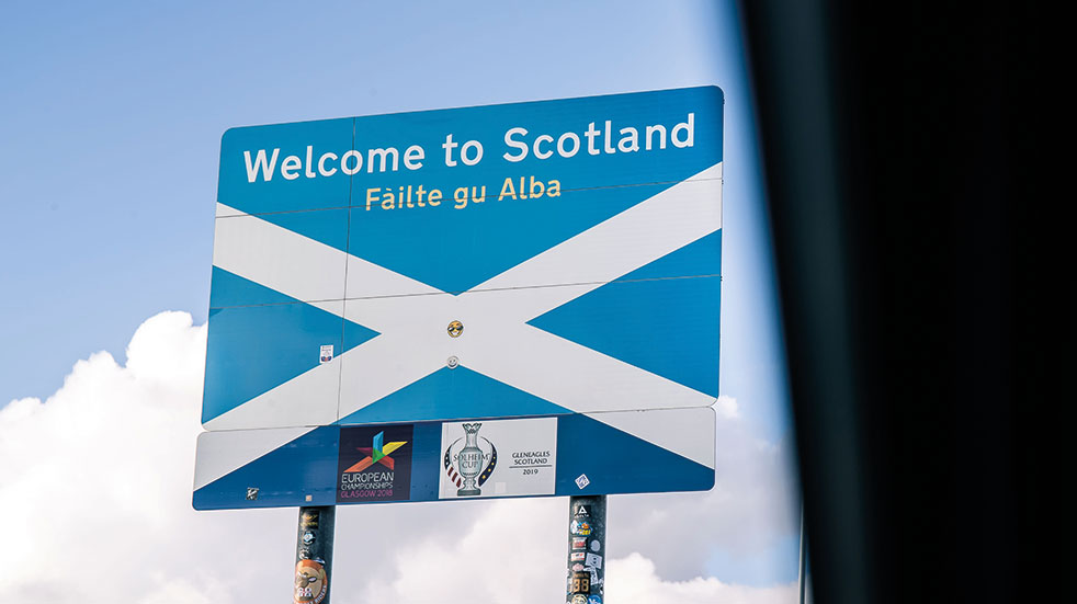 Great electric car drive; Scotland flag